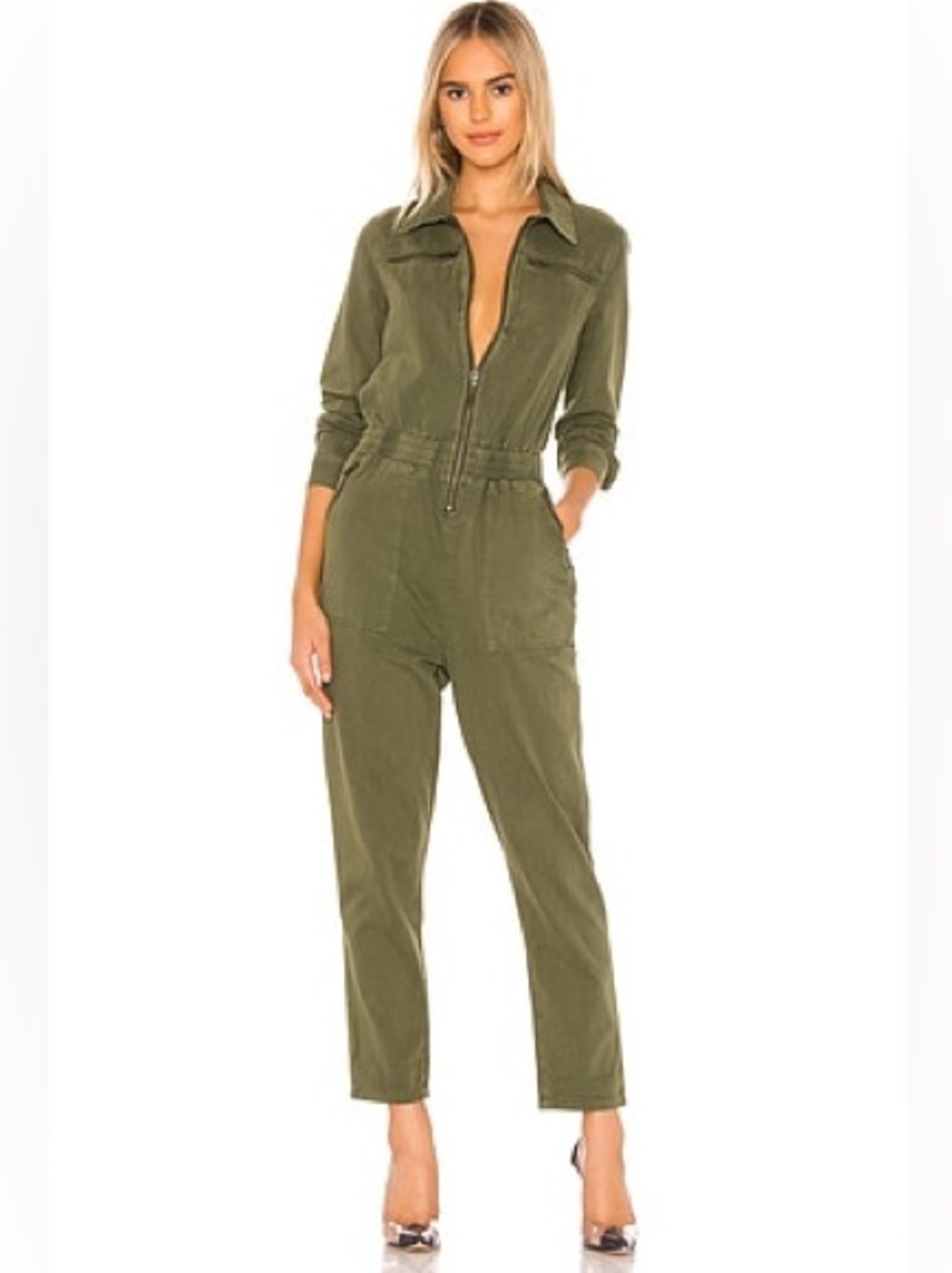 Blank NYC Olive Green Zip-Front Utility Jumpsuit